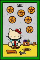 Таро Привет Кошечка (Hello Kitty Tarot) - Карта 8 Пентаклей