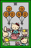 Таро Привет Кошечка (Hello Kitty Tarot) - Карта 6 Пентаклей