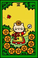 Таро Привет Кошечка (Hello Kitty Tarot) - Карта 9 Пентаклей